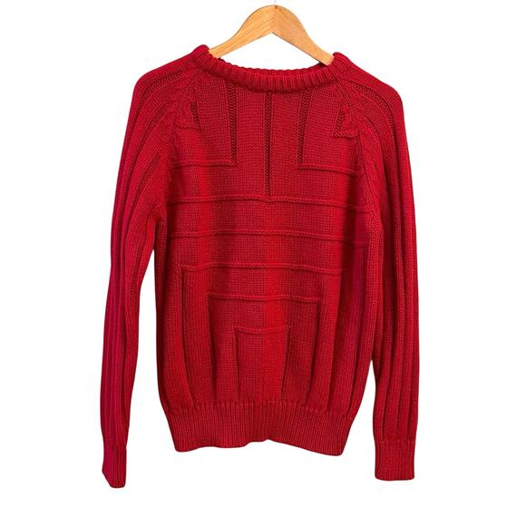 Vintage Sweater Size M JCPenney Men Store Red Geometric Weave - Picture 1 of 7